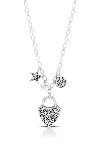 Shop Lois Hill Scroll Shield Padlock & Charm Necklace In Silver