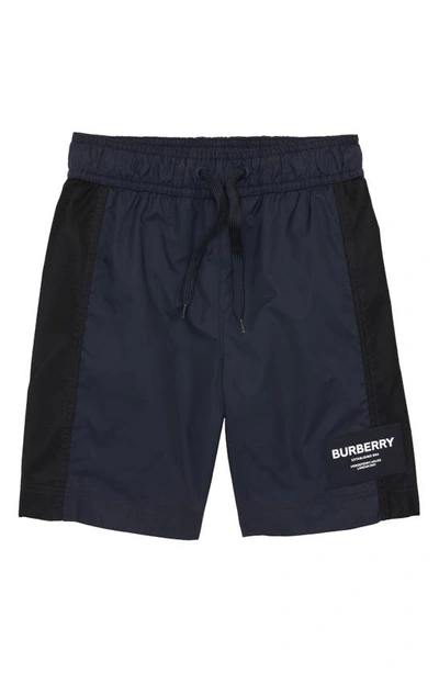 Shop Burberry Horseferry Motif Nylon Swim Trunks In Midnight