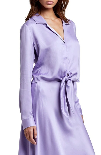 Shop L Agence Annie Tie Hem Satin Top In Lavender
