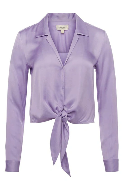 Shop L Agence Annie Tie Hem Satin Top In Lavender