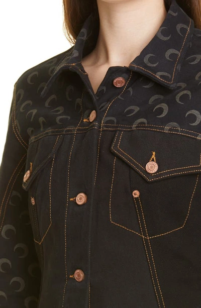 Shop Marine Serre Moon Print Fitted Denim Jacket In All Over Moon Black