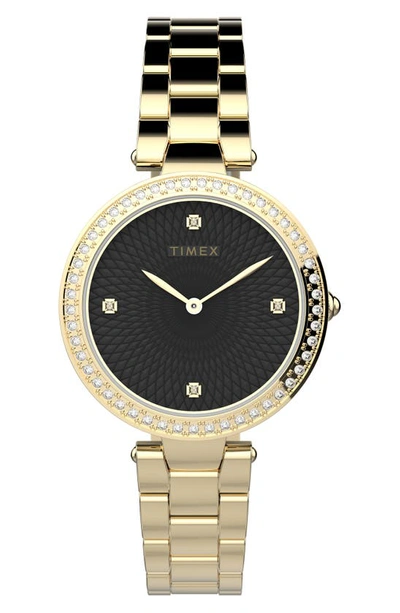 Shop Timex Adorn Crystal Bracelet Watch, 32mm In Gold/ Black/ Gold
