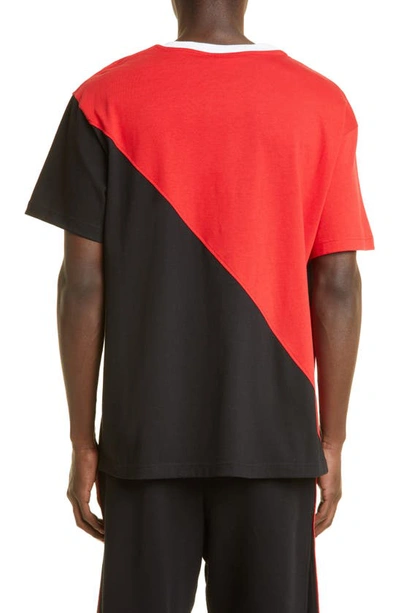 Shop Y/project X Fila Logo Drape Neck Cotton Graphic Tee In Red/ Black