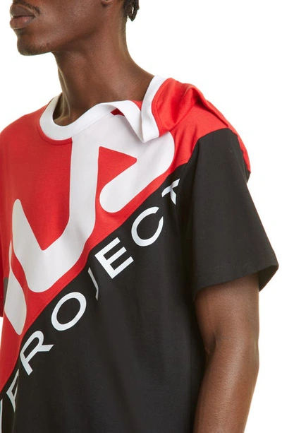 Shop Y/project X Fila Logo Drape Neck Cotton Graphic Tee In Red/ Black