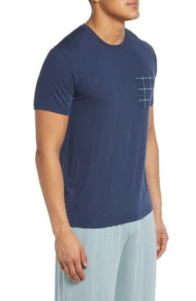 Shop Tommy John Second Skin Pocket Sleep T-shirt In Db/db Electric Plaid