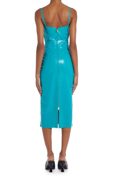 Shop Versace Bustier Latex Midi Dress In Turquoise