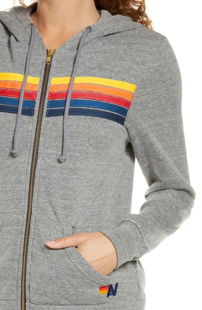 Shop Aviator Nation 5-stripe Zip Hoodie In Heather Grey