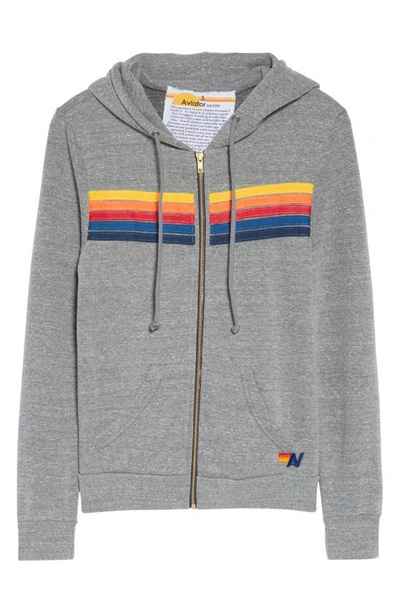 Aviator Nation 5 Stripe Zip Hoodie Heather Grey Xxl In Heather Grey