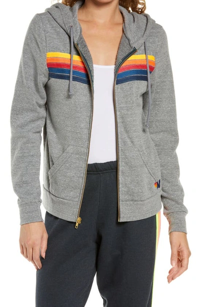 Shop Aviator Nation 5-stripe Zip Hoodie In Heather Grey