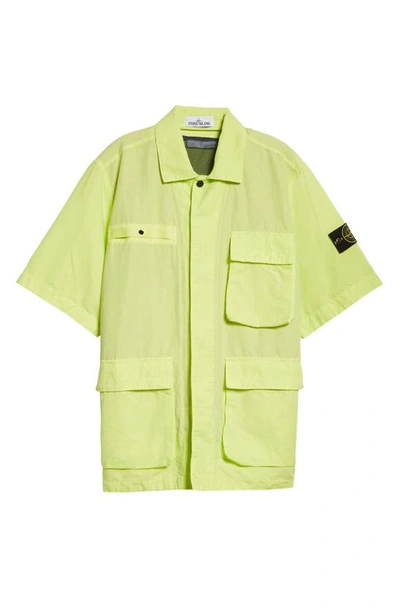 Shop Stone Island Short Sleeve Cotton & Linen Shirt Jacket In Lemon
