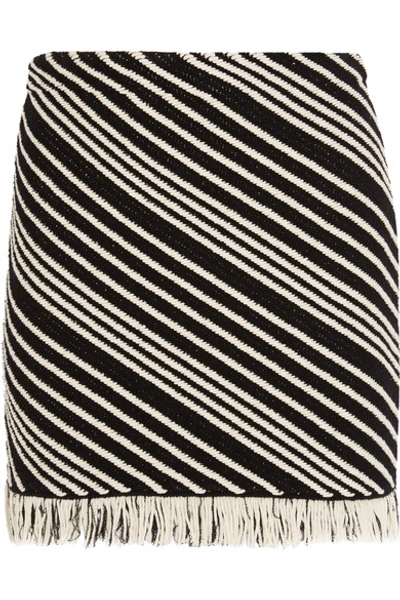 Shop Sonia Rykiel Fringed Striped Cotton-blend Mini Skirt