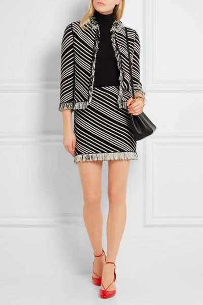 Shop Sonia Rykiel Fringed Striped Cotton-blend Mini Skirt