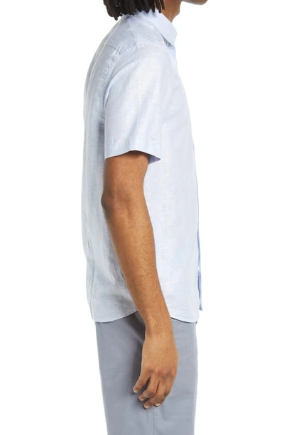 Shop Ted Baker Addle Short Sleeve Linen & Cotton Button-up Shirt In Light Blue