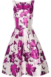 OSCAR DE LA RENTA Pleated Floral-Print Silk Dress