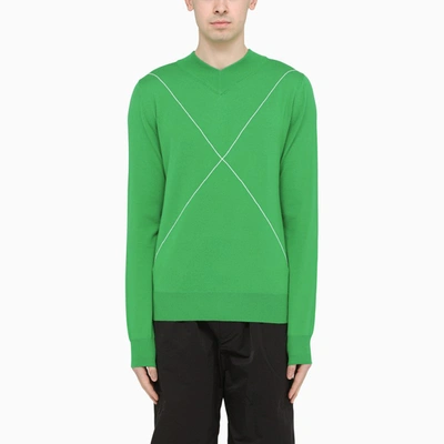 Shop Bottega Veneta Green Sweater With Contrasting Stripes