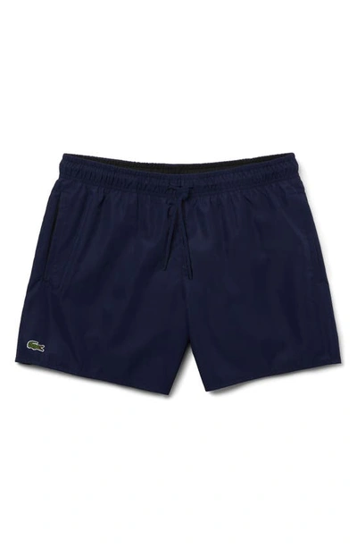 Shop Lacoste Recycled Polyester Swim Trunks In Jb1 Navy Blue/ Black