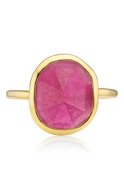 Shop Monica Vinader Siren Stone Ring In Gold/ Pink Quartz