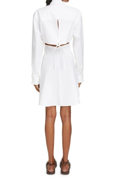 Shop Victoria Beckham Cutout Long Sleeve Stretch Poplin Shirtdress In White