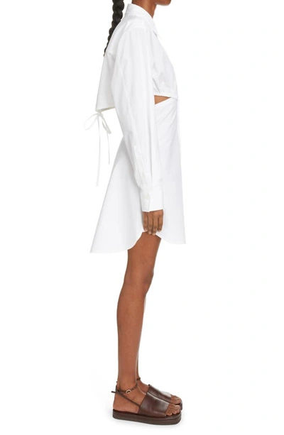 Shop Victoria Beckham Cutout Long Sleeve Stretch Poplin Shirtdress In White