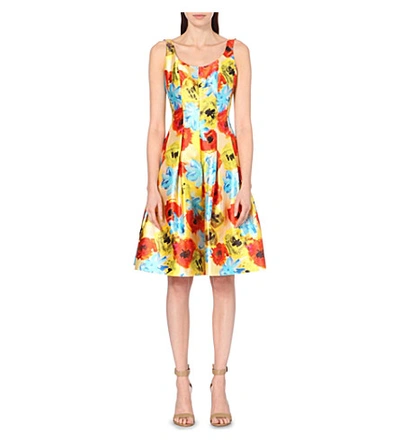 Shop Oscar De La Renta Floral-print Silk And Cotton-blend Dress In Marigold