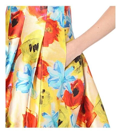 Shop Oscar De La Renta Floral-print Silk And Cotton-blend Dress In Marigold
