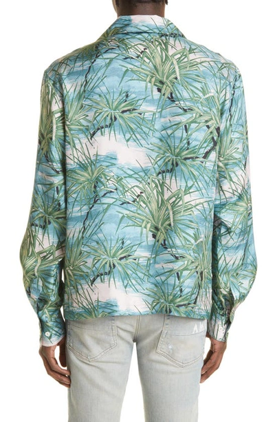 Shop Amiri Tropical Print Silk Bowling Shirt In Blue
