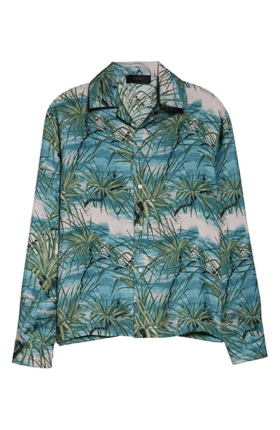 Shop Amiri Tropical Print Silk Bowling Shirt In Blue