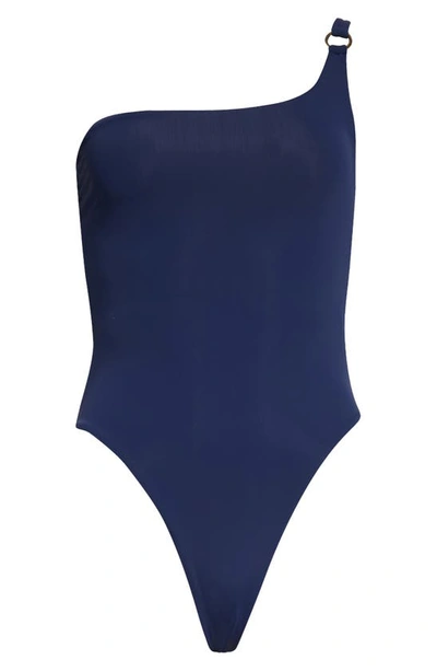 Shop Louisa Ballou One-shoulder One-piece Swimsuit In Navy
