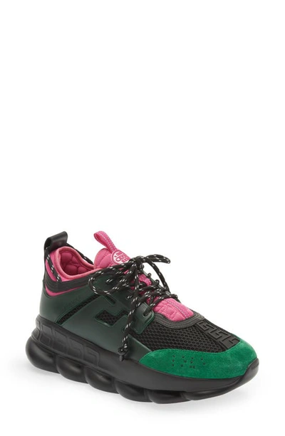 Shop Versace Chain Reaction Sneaker In Emerald Black Cerise