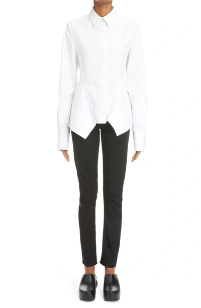 Shop Givenchy Geometric Peplum Poplin Shirt In 100-white