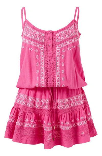 Shop Melissa Odabash Karen Cover-up Minidress In Hot Pink/ White