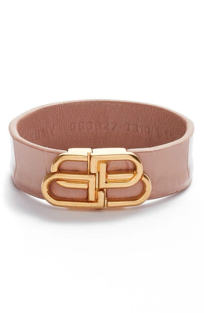 Balenciaga Bb Logo Croc Embossed Leather Bracelet In Beige,gold Tone |  ModeSens