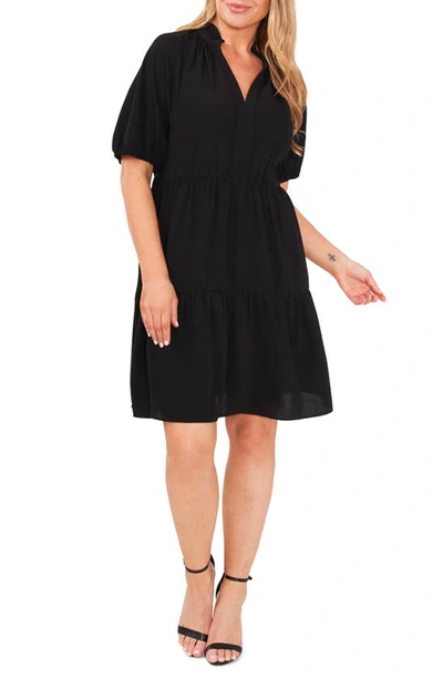 Cece Tiered Ruffle Neck Dress In Rich Black