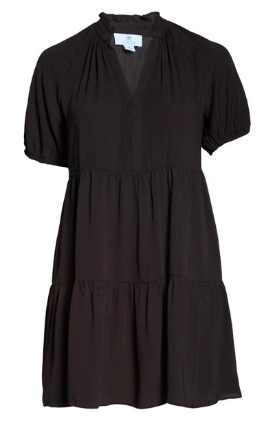 Cece Tiered Ruffle Neck Dress In Rich Black