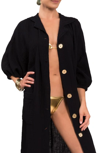 Shop Everyday Ritual Jade Button-up Robe In Black