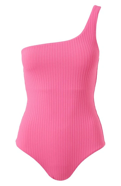 Shop Melissa Odabash Palermo One-shoulder One-piece Swimsuit In Hot Pink Ribbed