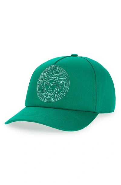 Shop Versace First Line Medusa Studded Baseball Cap In Emerald Turquoise
