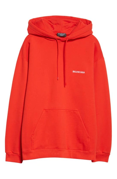 Shop Balenciaga Embroidered Cotton Logo Hoodie In Red / White