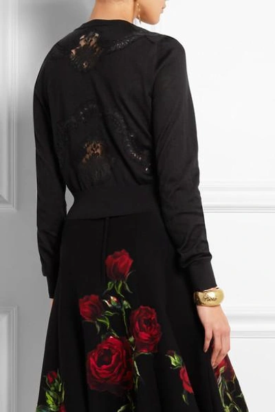 Shop Dolce & Gabbana Lace-paneled Cashmere And Silk-blend Cardigan