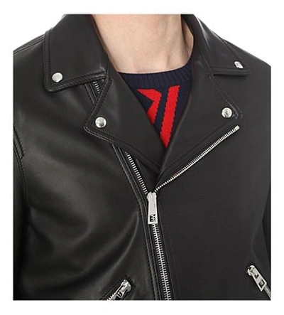 Shop Loewe Leather Biker Jacket In Black