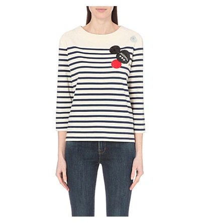 Marc By Marc Jacobs Breton Striped Cotton Top In New Prussian Blue Multi