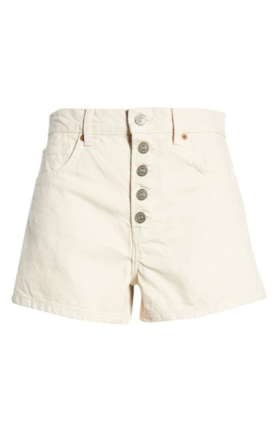 Shop Reformation Charlie Exposed Button Fly Jeans Shorts In Almond