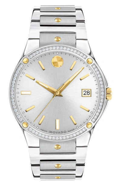 Shop Movado S.e. Diamond Bracelet Watch, 41mm In Silver