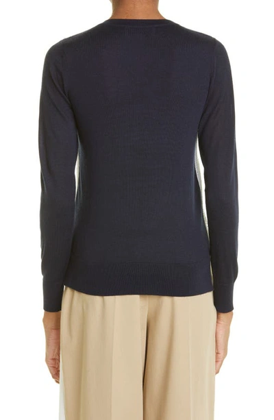 Shop Partow Myla Crochet Appliqué Wool & Silk Sweater In Navy Ivory