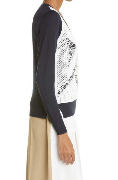 Partow Myla Layered Open-knit Cotton And Merino Wool And Silk-blend Sweater In Navy Ivory