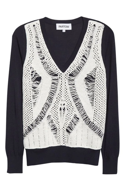 Shop Partow Myla Crochet Appliqué Wool & Silk Sweater In Navy Ivory