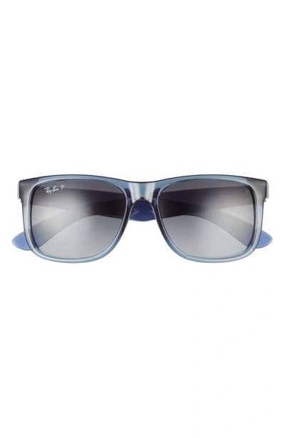 Shop Ray Ban 54mm Polarized Square Sunglasses In Transparent Blue