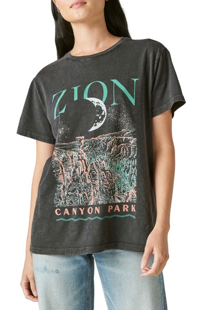 Shop Lucky Brand Zion Canyon Park Cotton Graphic Boyfriend Tee In Jet Black