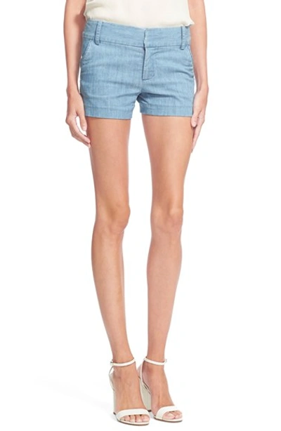 Shop Alice And Olivia 'cady' Woven Shorts In Chambray