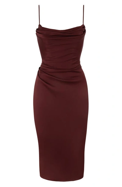 Shop House Of Cb Anja Satin Corset Midi Dress In Raisin